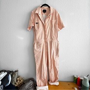 RARE Wildfang Optic Check Orange Checkered Coverall Jumpsuit Size XL